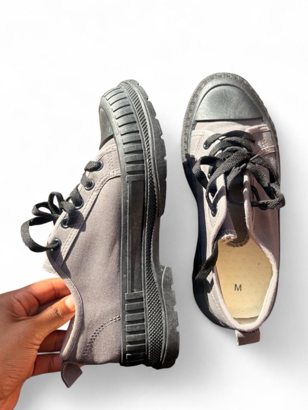Gray Low-Top Canvas Lace-Up Sneakers